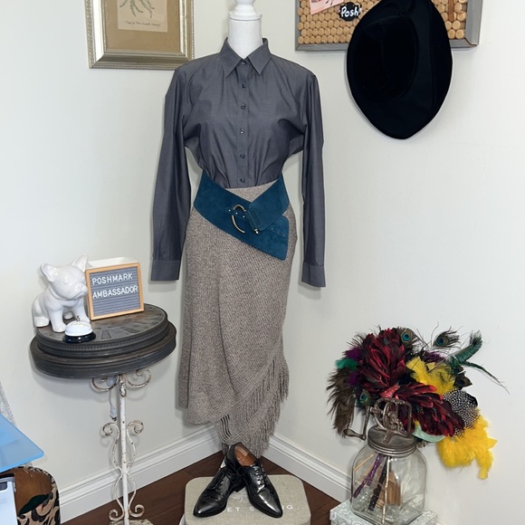 Stella McCartney Cashmere-Wool Fringe-Hem Midi Skirt, Beige Sz.44 or M - Picture 3 of 11